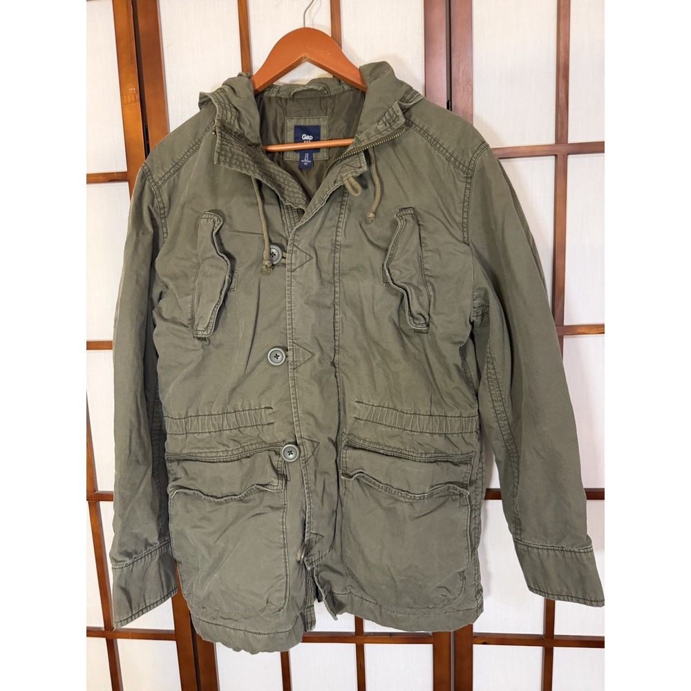 Gap Olive Green Utility Field Jacket Oversized Gorpcore Sm Cotton Hood Military
